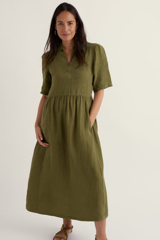 Fen Violet Leinen-Midikleid