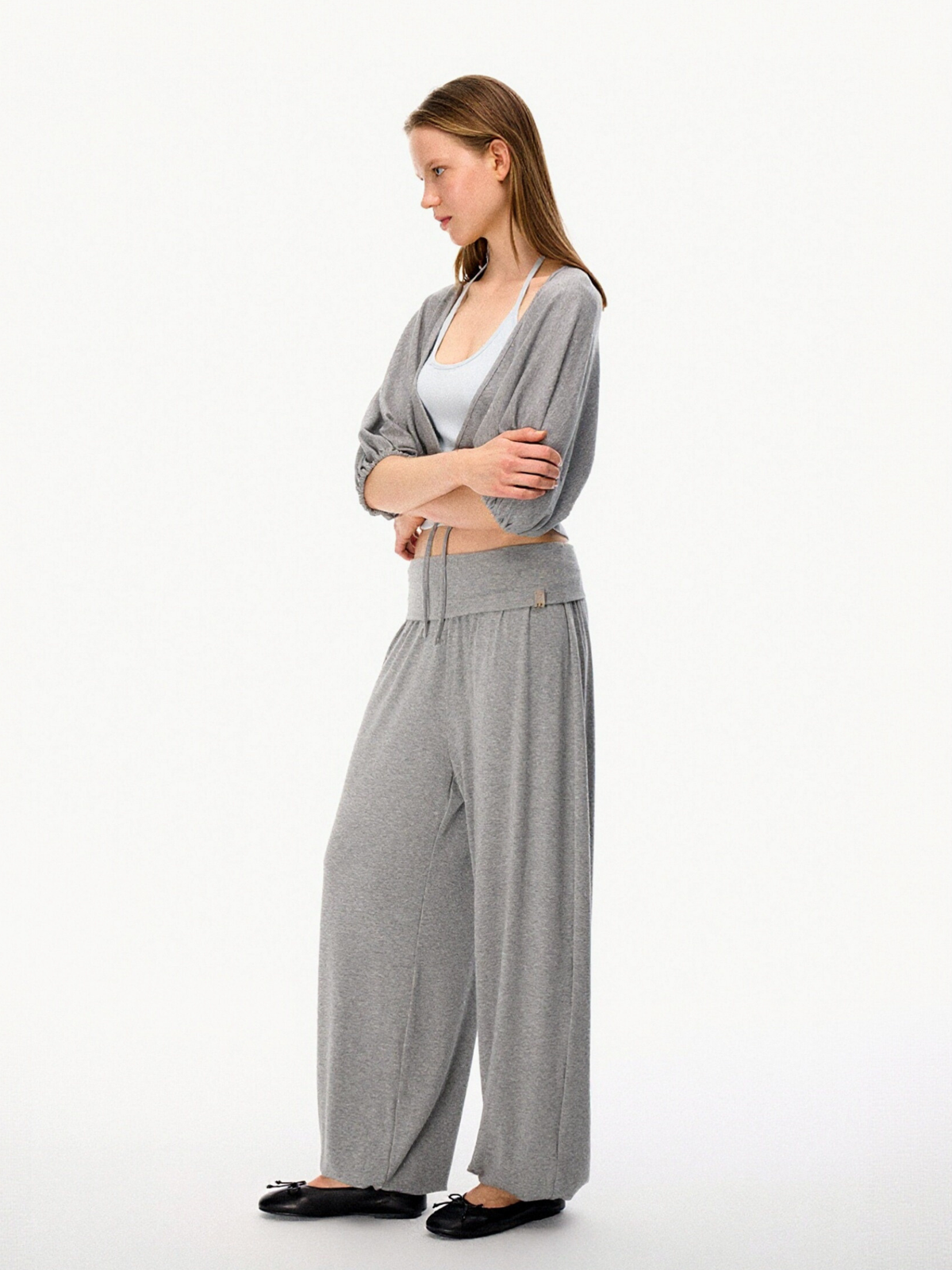 SilkTouch – Damen-Strickset mit Kontrast-Ballonärmeln und verkürztem Schnitt