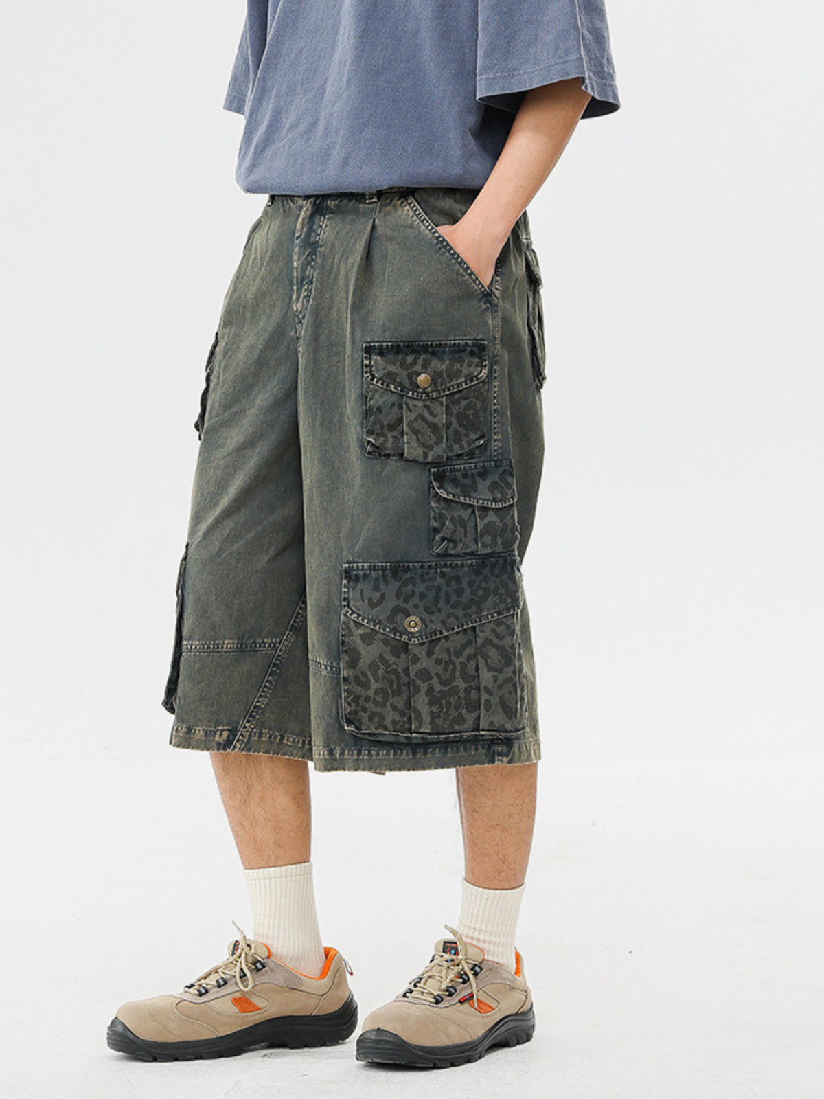CampStick – Unisex gewaschene Utility-Cargohose in verkürzter Länge