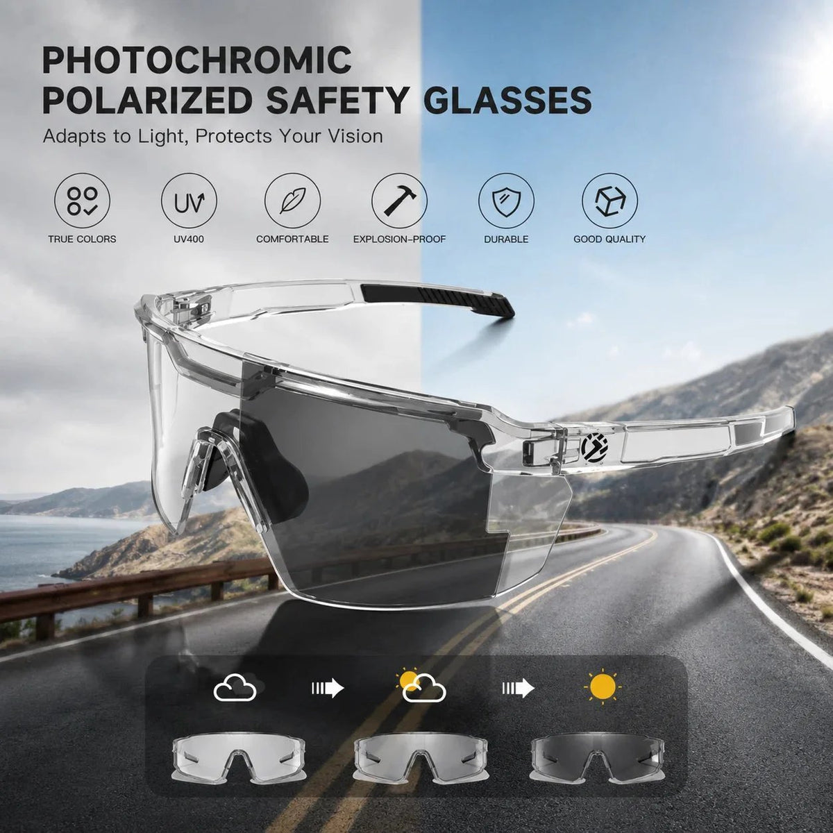 👓☀️UV400 Photochrome, polarisierte Schutzbrille – 🥇Stoßfeste Brille für Outdoor-Sport & Arbeit