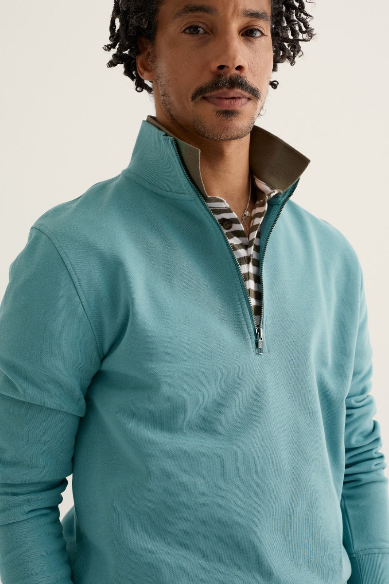 Herren-Sweatshirt mit Viertelreißverschluss, Wood Moss