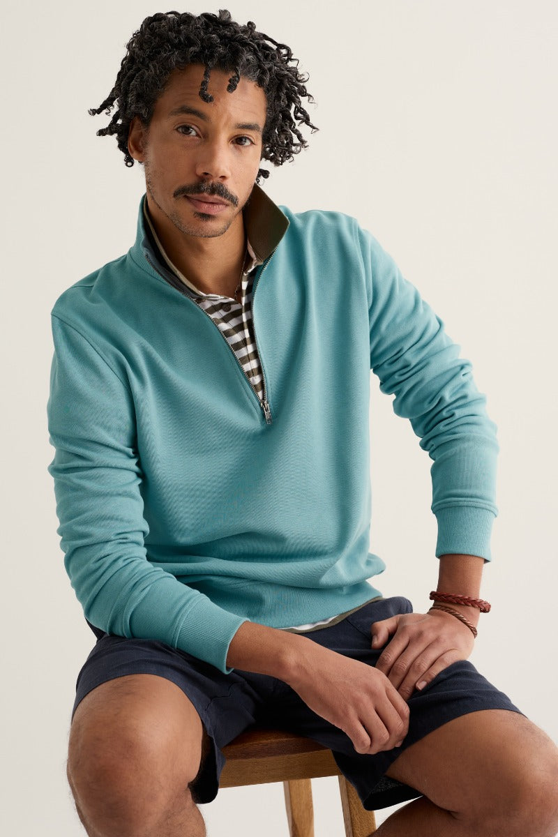 Herren-Sweatshirt mit Viertelreißverschluss, Wood Moss