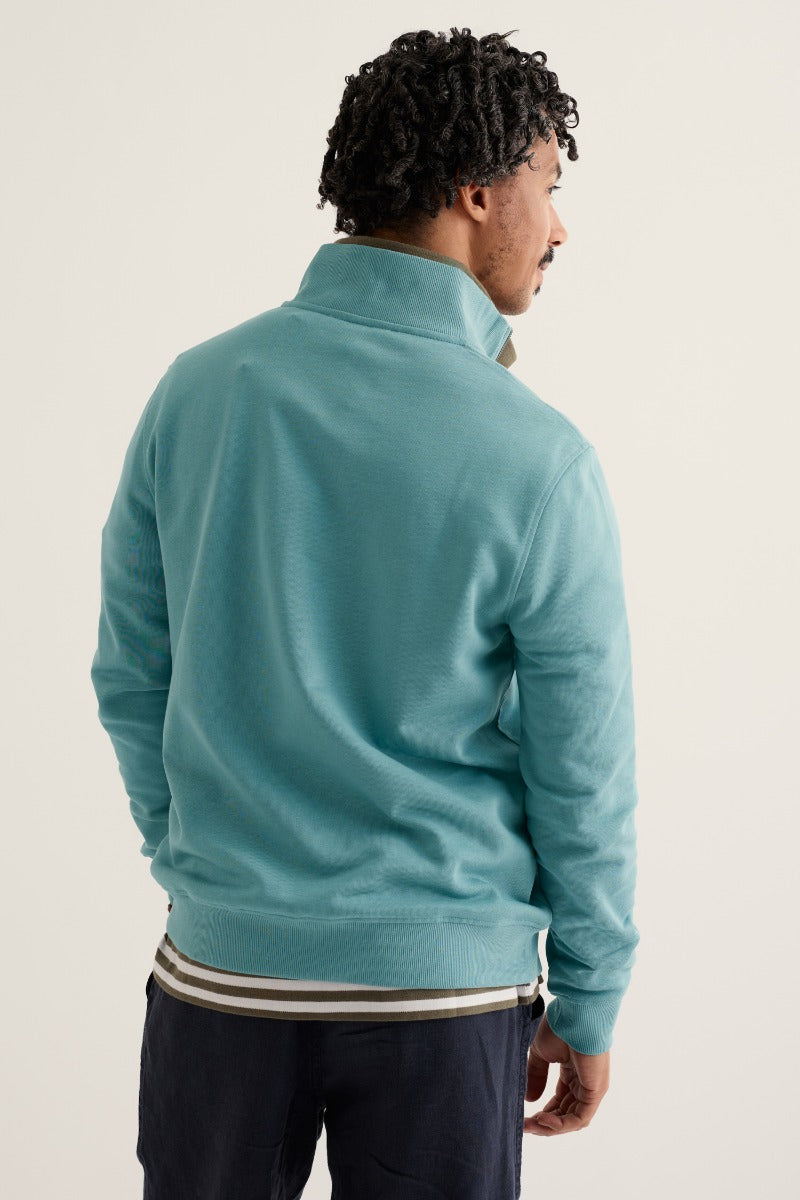 Herren-Sweatshirt mit Viertelreißverschluss, Wood Moss