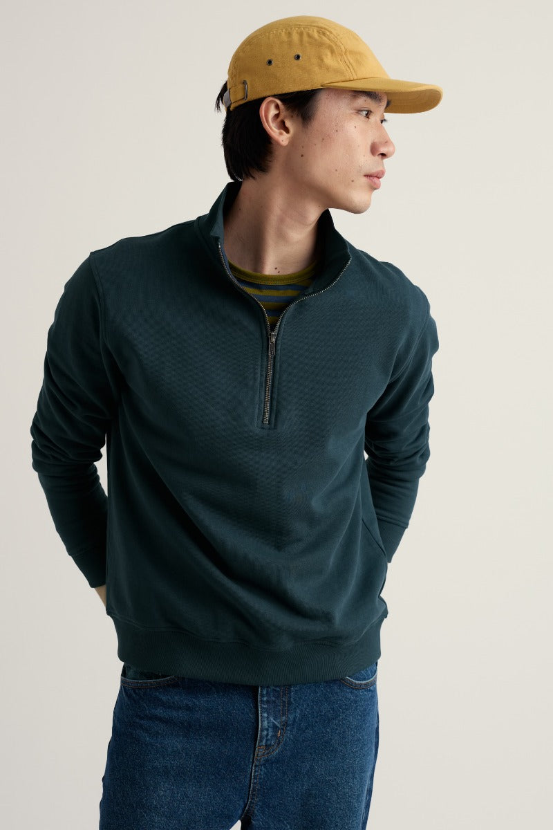 Herren-Sweatshirt mit Viertelreißverschluss, Wood Moss