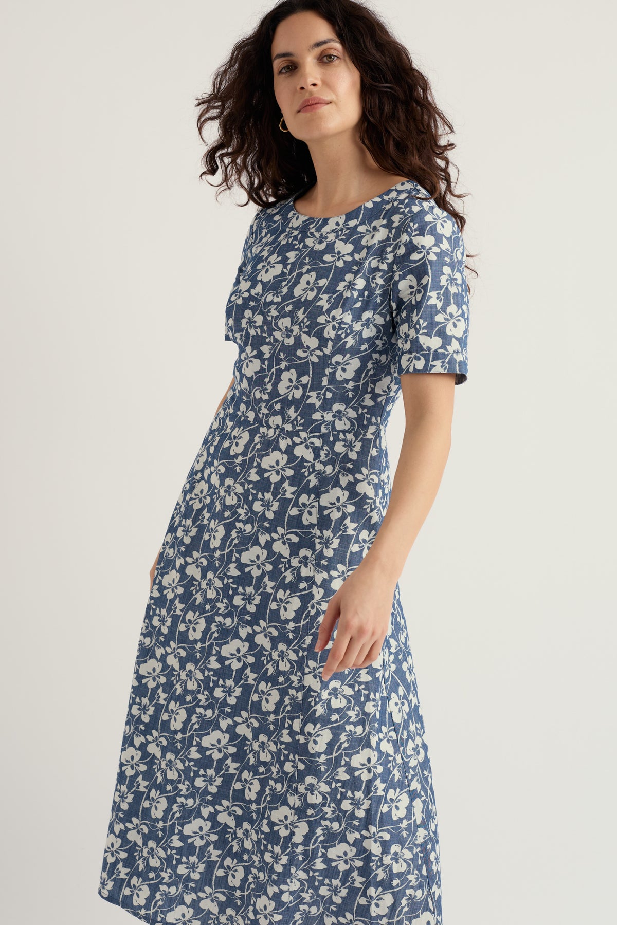 Fox Path bedrucktes Chambray-Kleid