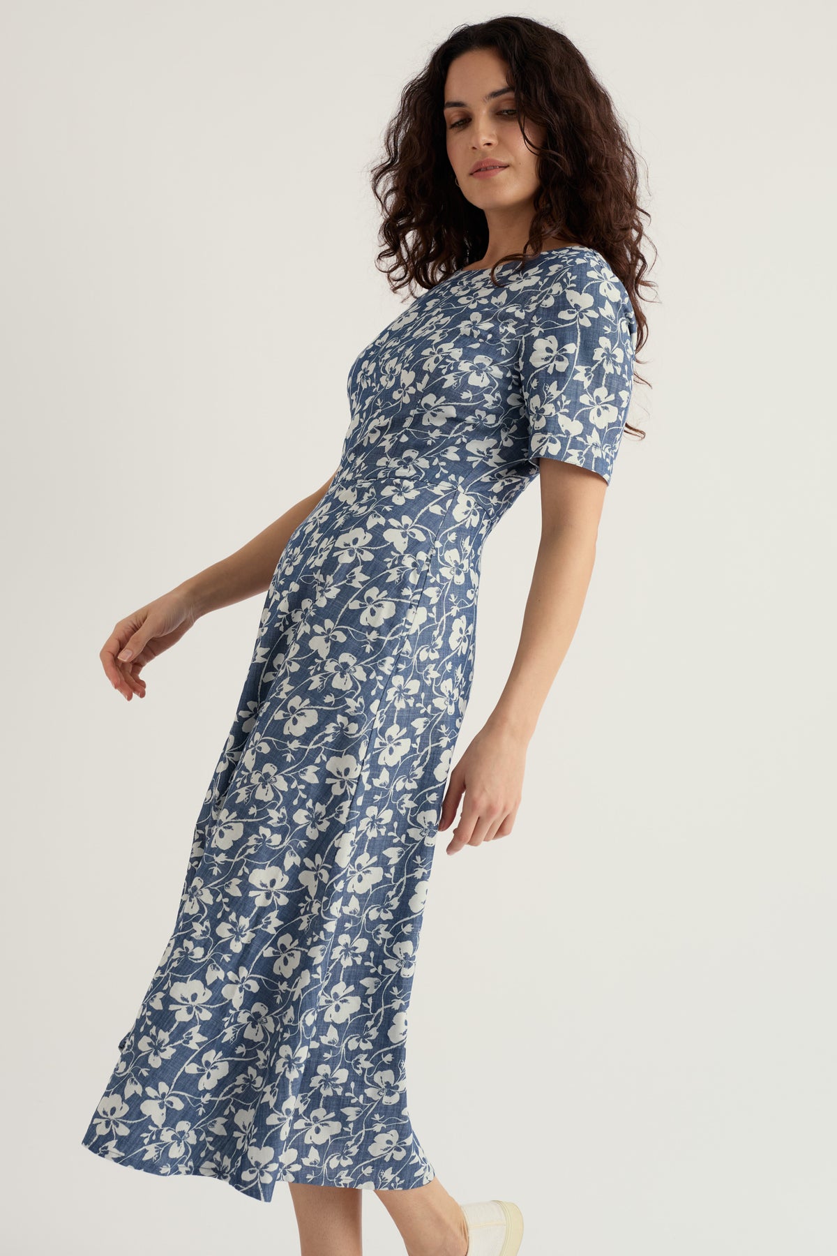 Fox Path bedrucktes Chambray-Kleid