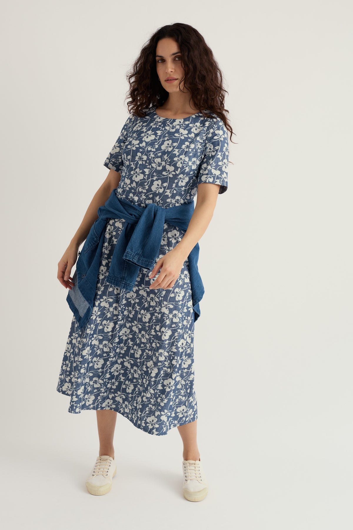 Fox Path bedrucktes Chambray-Kleid