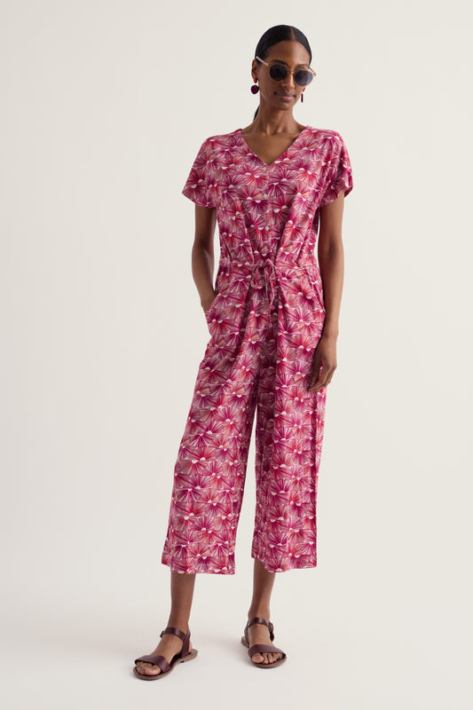 Jumpsuit mit weitem Bein und Rosenranken-Muster