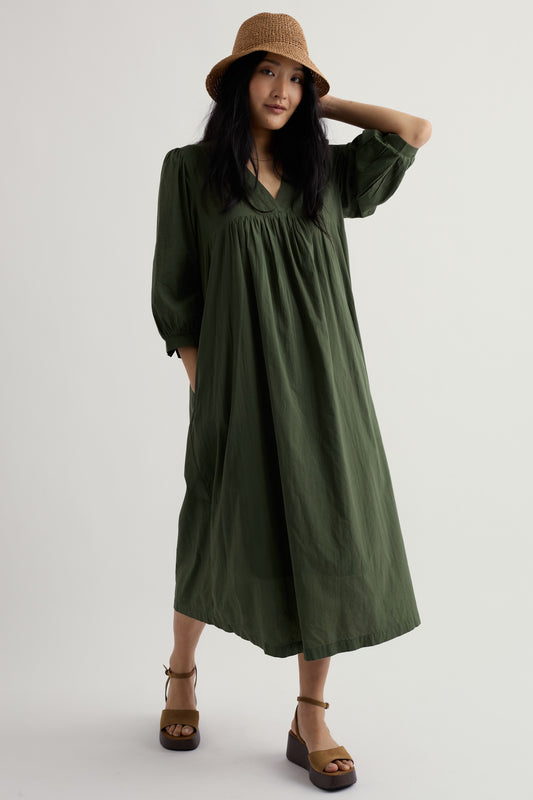 Kaftankleid in Erdtönen aus GOTS-zertifiziertem Bio-Baumwoll-Voile