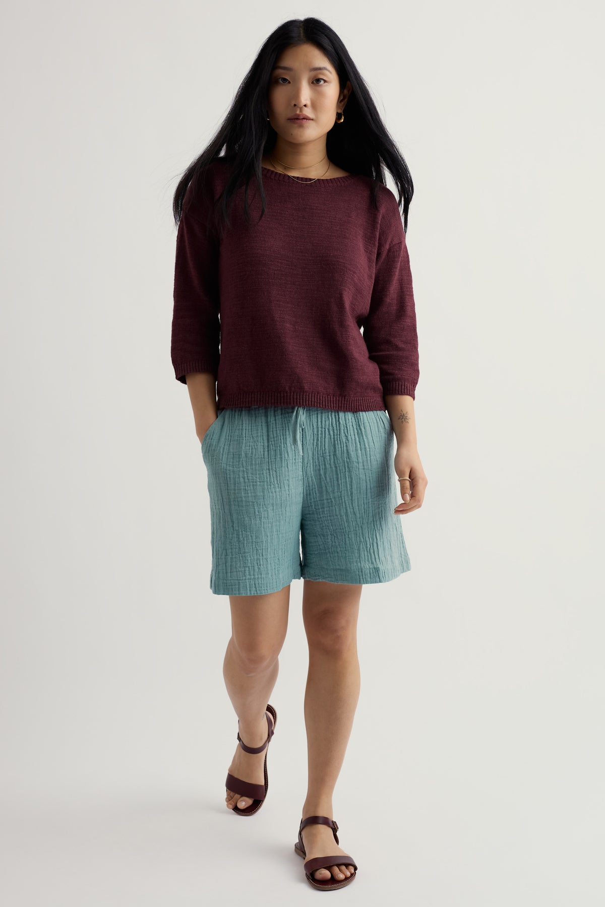 Tide Flow Shorts mit weitem Bein aus doppellagigem Musselin