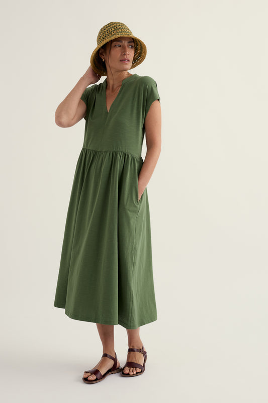 Zinnia kurzärmeliges Midi-Jerseykleid
