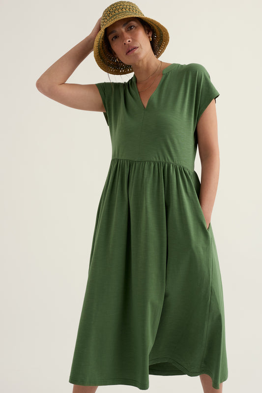 Zinnia kurzärmeliges Midi-Jerseykleid
